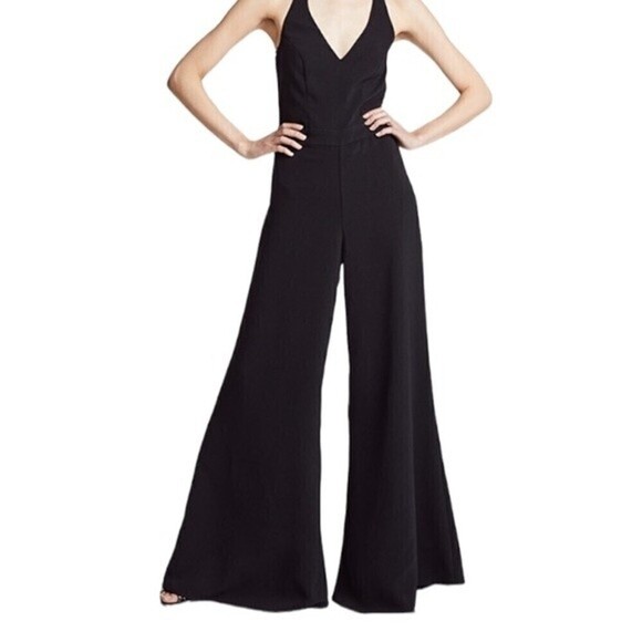 Likely Jumpsuit Womens Size 0 Black Wide Flare Leg Formal Elegant Casual V-Neck - Picture 3 of 6